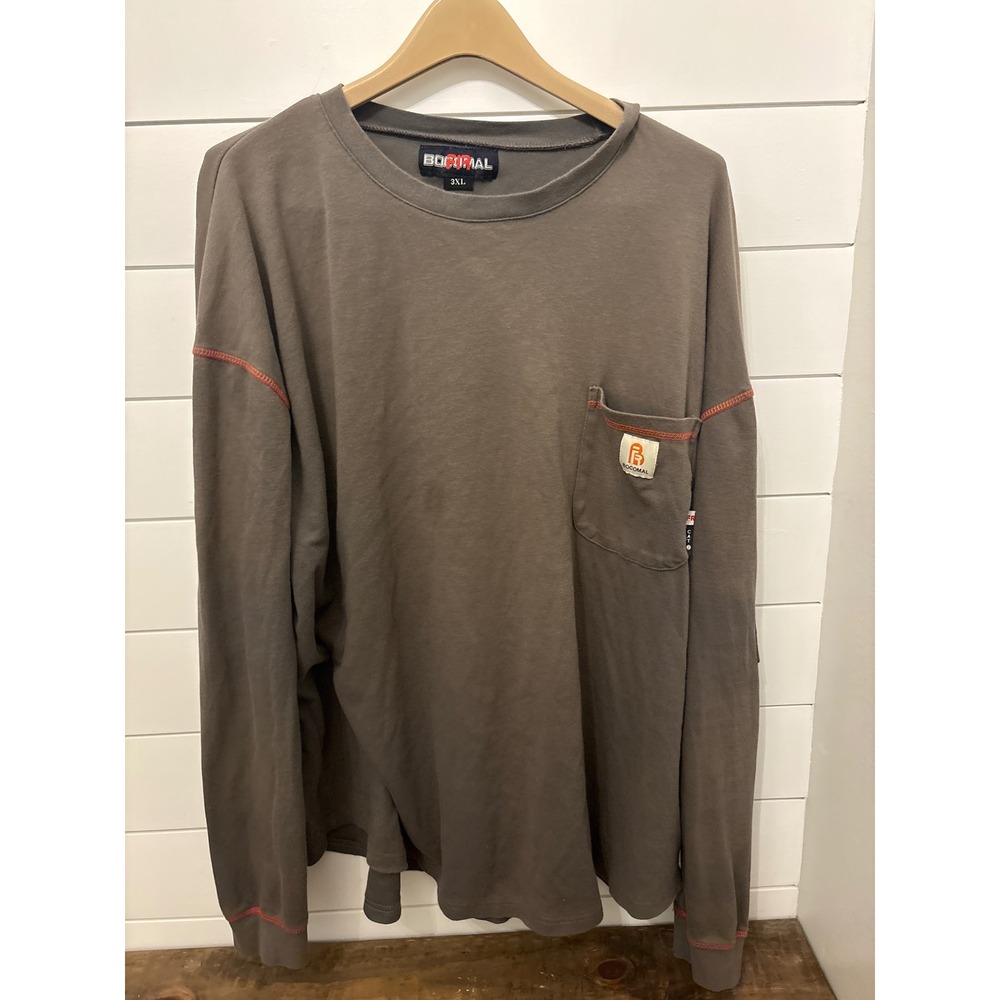 BOCOMAL Mens 3XL Long Sleeve FR‎ CAT 2 Work Shirt Gray Flame Resistant Safety - Picture 2 of 7